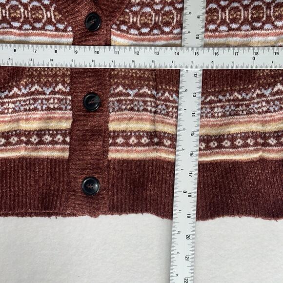 Pink Rose Fair Isle Pattern Cardigan Sweater Size L Women’s Button-Front Cropped - Picture 9 of 12